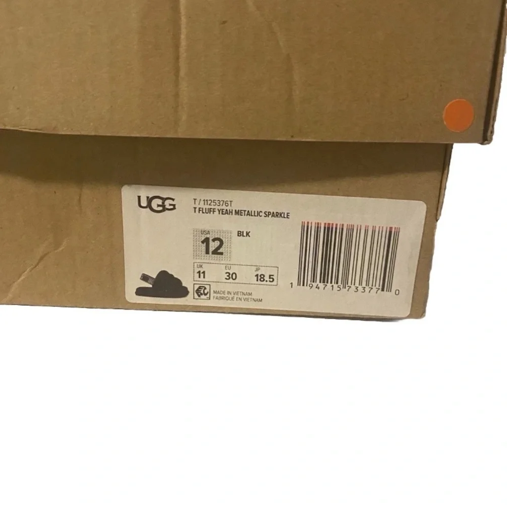 Ugg Girls Size 12 Toddler Black Fluff Yeah Metallic Sparkle Quilted Slippers NWT
